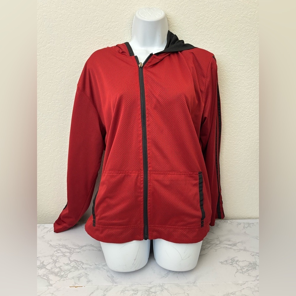VTG Windbreaker Track Suit Top Womens XL Red Black Reversible Full Zip - Picture 1 of 7